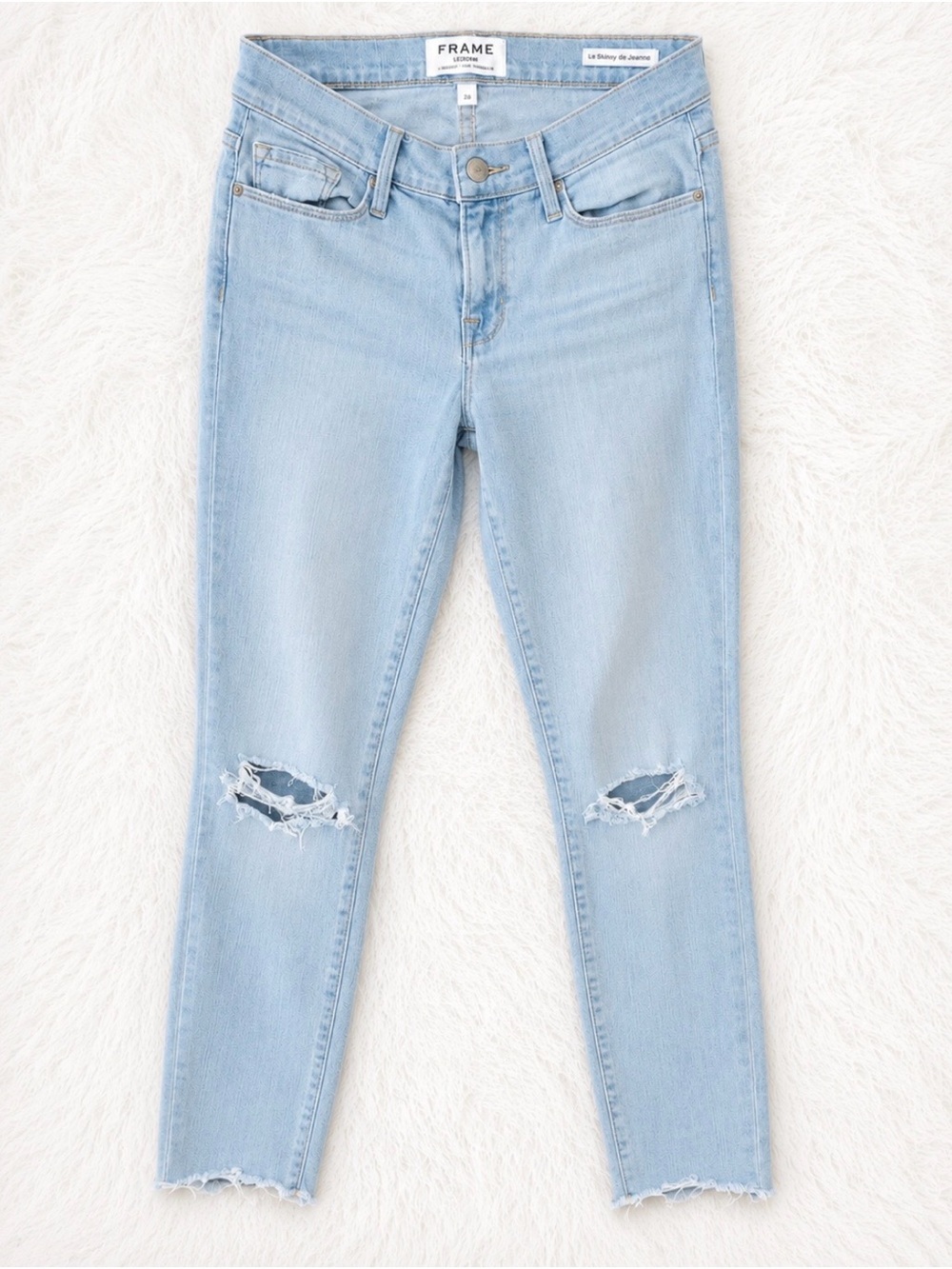 FRAME Le Skinny de Jeanne Crop Jeans Size 26 Light Wash Raw Hem Premium Denim